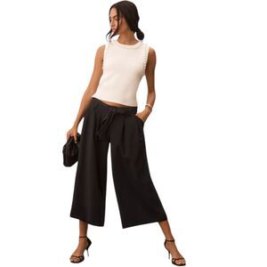 Maeve Anthropologie Tie-Waist Culottes Pants Wide‎ Leg Womens Sz 6 Black Cropped